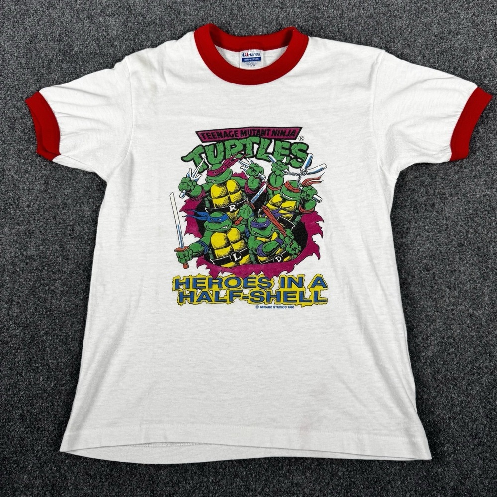 Vintage 1990 Teenage Mutant Ninja Turtles Shirt Kids L 14-16 TMNT 90s Hanes USA